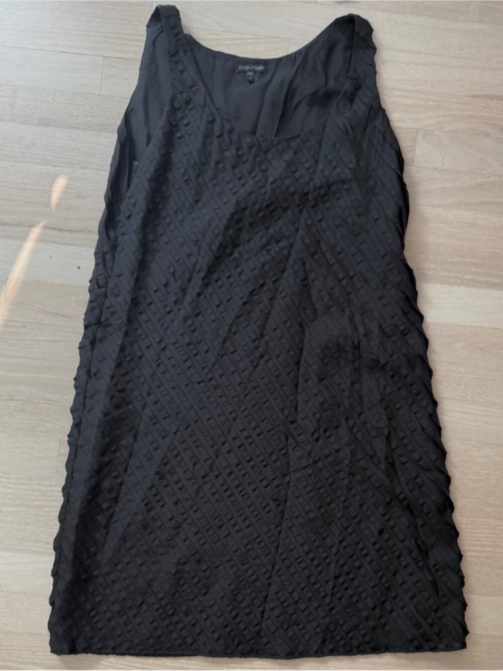 Eileen Fisher Black Textured Sleeveless A-Line Dress
